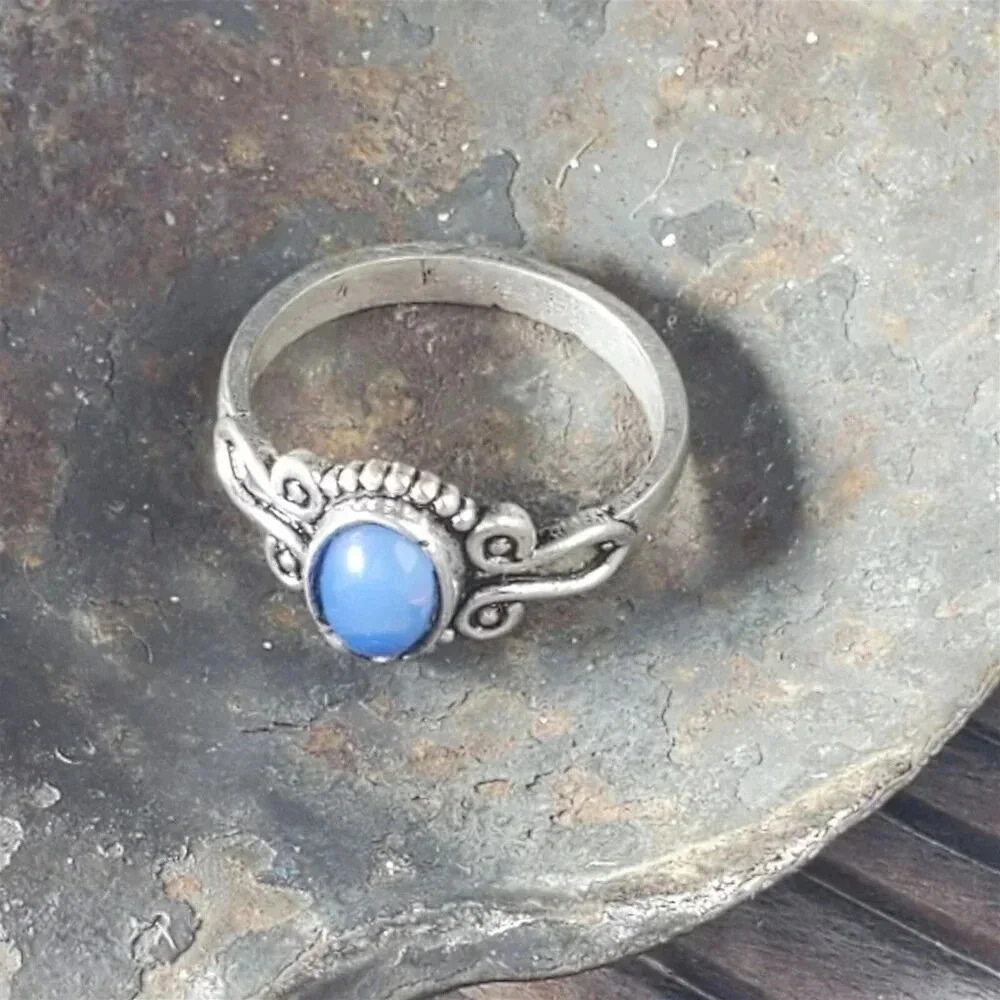 Artisan India Opalite 925 Sterling Silver Plated Gemstone Ring Size 7.5 - Picture 8 of 9
